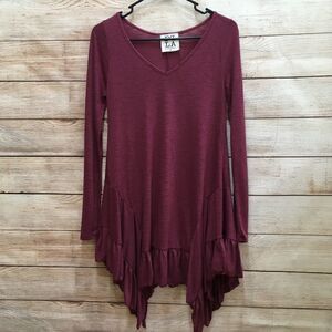 ‎PPLA CLOTHING TUNIC/DRESS WITH HANDKERCHIEF HEM IN WINE